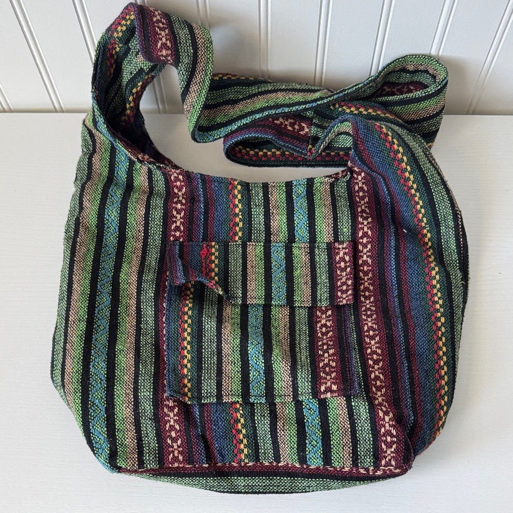 Multicolor Striped Woven Boho Bag
